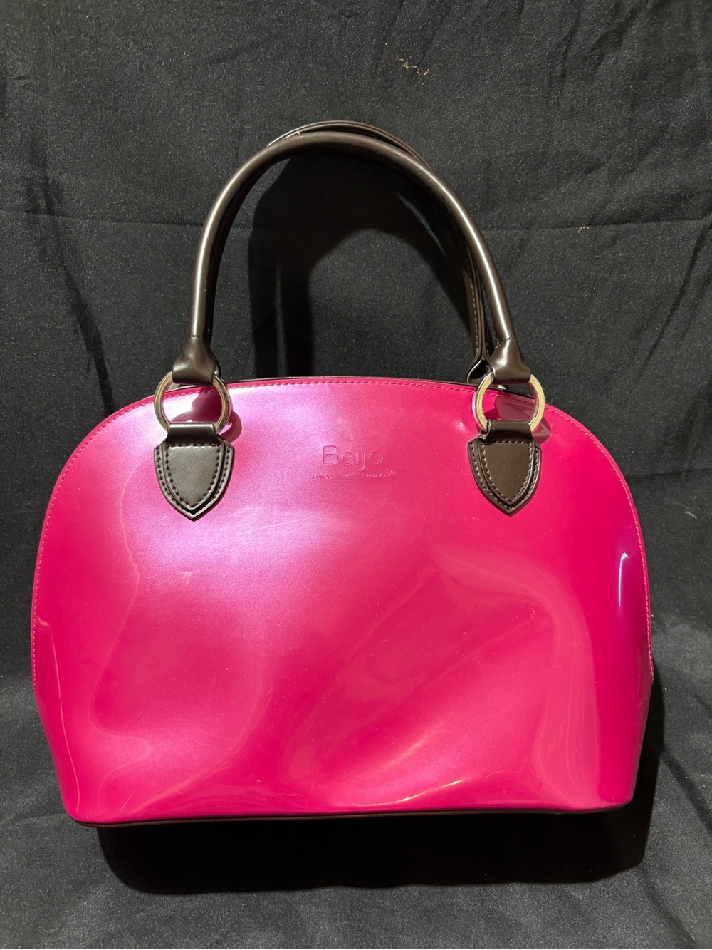 Hot Pink Patent Dome Satchel with Dark Brown Handles